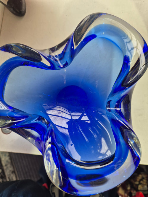 Mid-Century Bohemia Art Blue Freeform Glass Ashtray