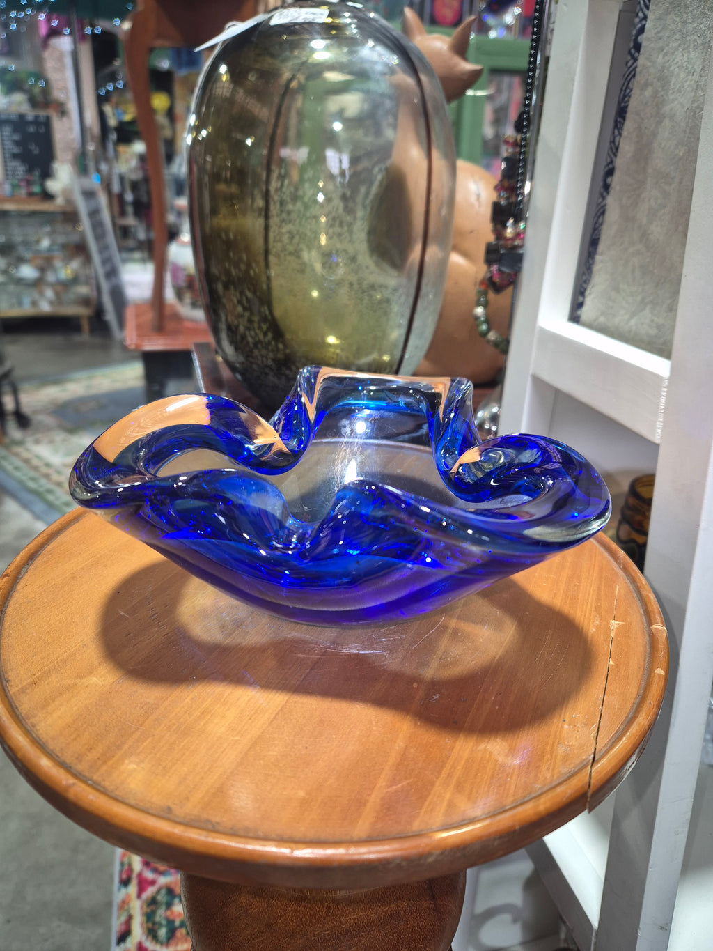 Mid-Century Bohemia Art Blue Freeform Glass Ashtray