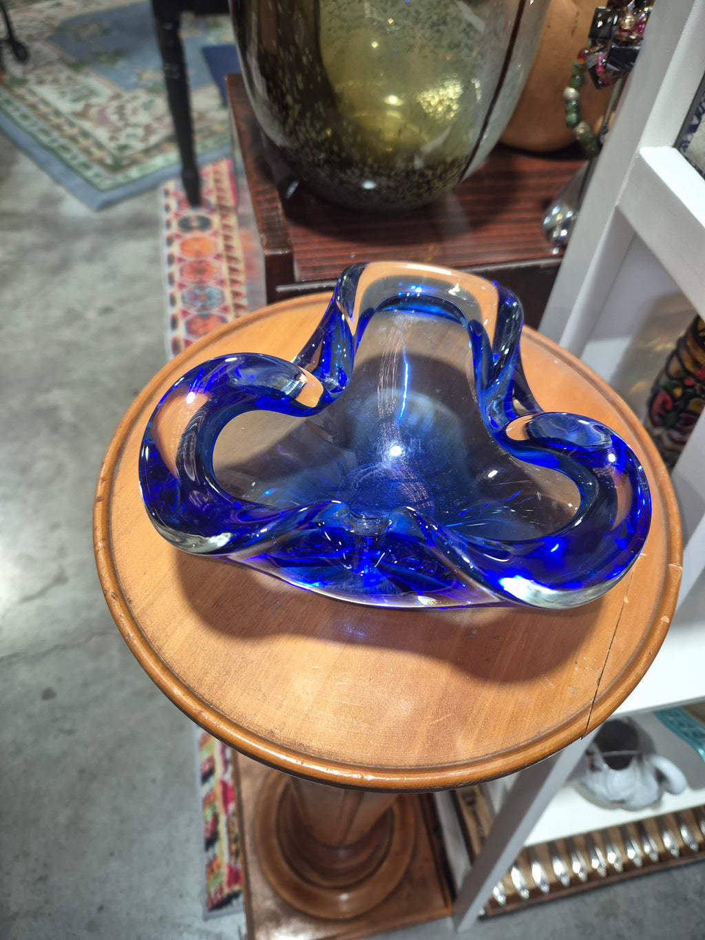 Mid-Century Bohemia Art Blue Freeform Glass Ashtray
