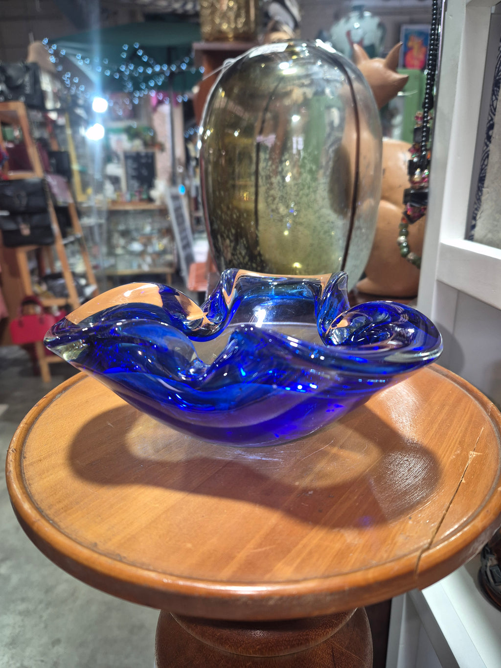 Mid-Century Bohemia Art Blue Freeform Glass Ashtray