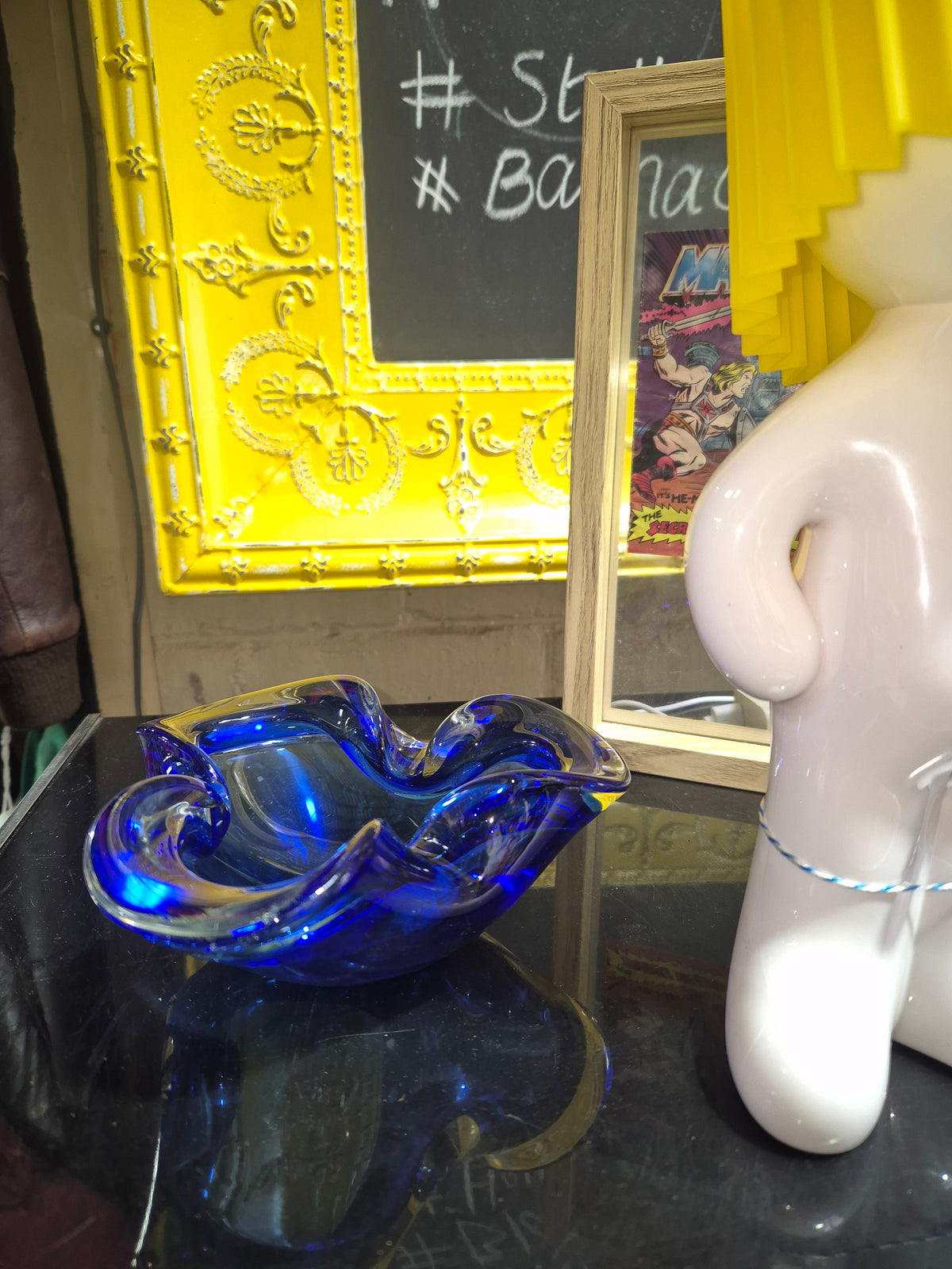 Mid-Century Bohemia Art Blue Freeform Glass Ashtray